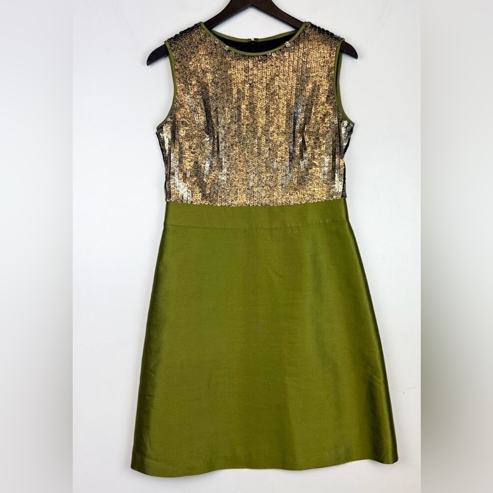Lafayette 148 New York Green and Gold Midi Dress